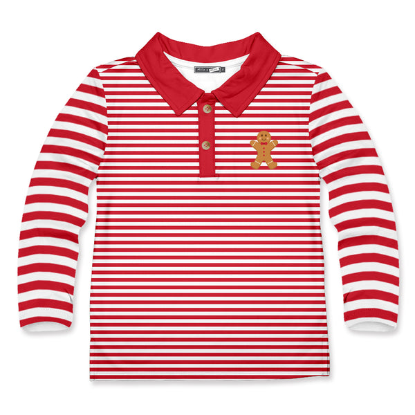 Red Stripe Gingerbread Long-Sleeve Polo