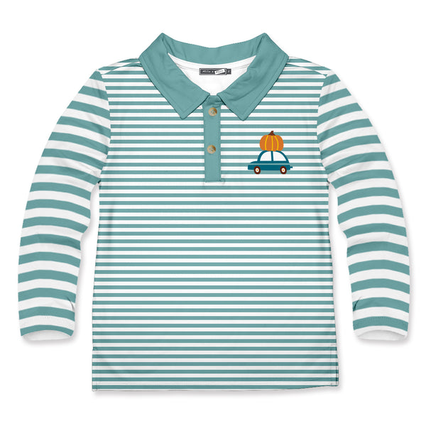 Nile Blue Stripe Pumpkin Truck Long-Sleeve Polo