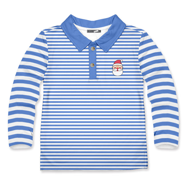 Marina Blue Stripe Santa Head Long-Sleeve Polo