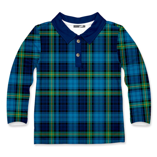 Blue Plaid Long-Sleeve Polo