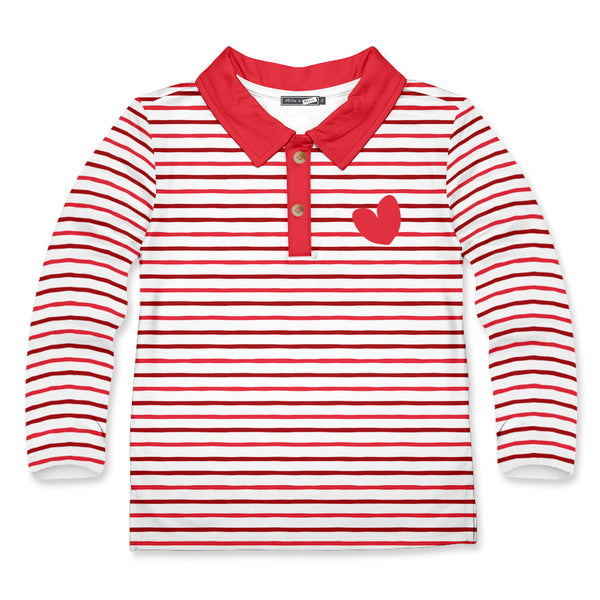 Red Stripe Heart Long-Sleeve Polo