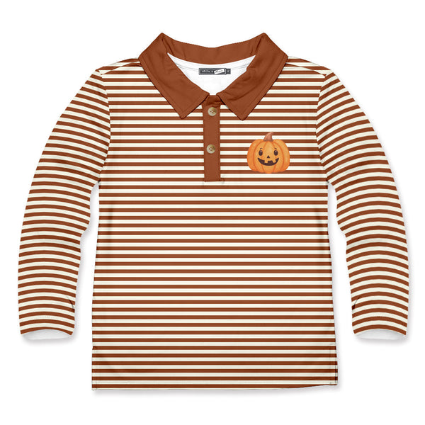 Kids Caramel Cafe Pumpkin Face Long-Sleeve Polo