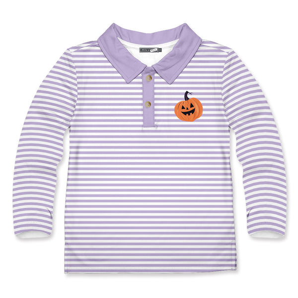 Kids Lilac Pumpkin Face Long-Sleeve Polo