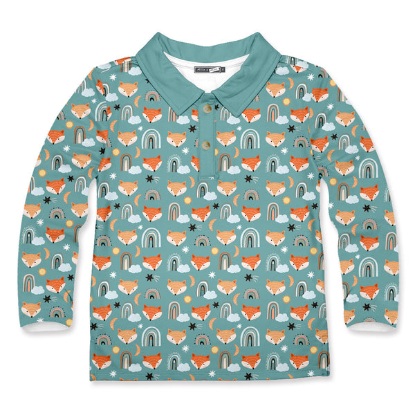 Kids Nile Blue Rainbow Fox Long-Sleeve Polo