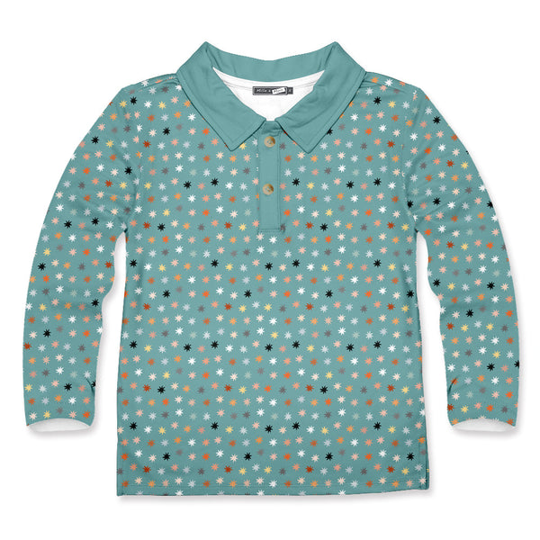Kids Nile Blue Rainbow Fox Star Long-Sleeve Polo