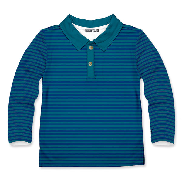 Kids Cobalt & Teal Stripe Long-Sleeve Polo