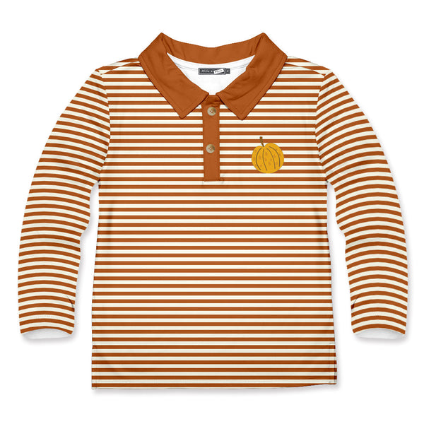 Kids Rust Stripe Pumpkin Long-Sleeve Polo
