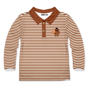 Kids Caramel Cafe Stripe Turkey Long-Sleeve Polo