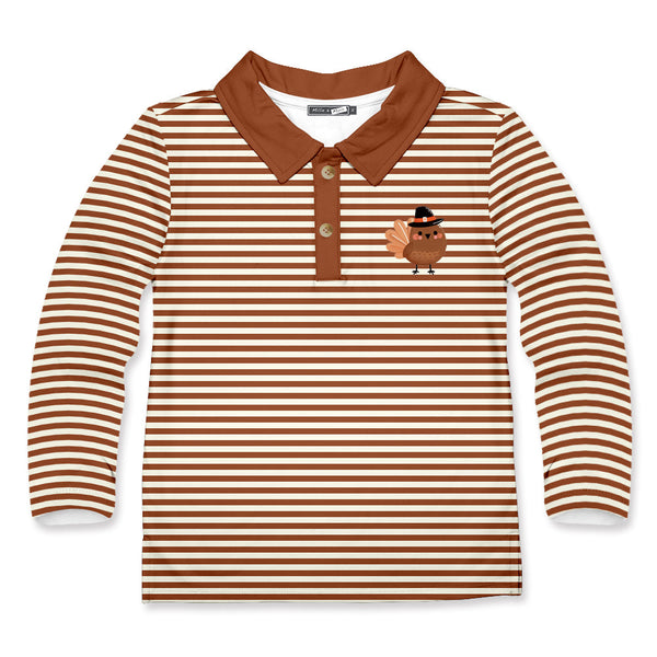 Kids Caramel Cafe Stripe Turkey Long-Sleeve Polo