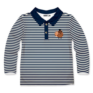 Kids Dark Navy Stripe Turkey Long-Sleeve Polo
