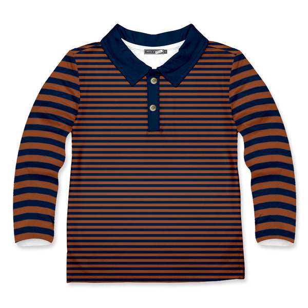 Kids Dark Navy & Caramel Cafe Stripe Long-Sleeve Polo