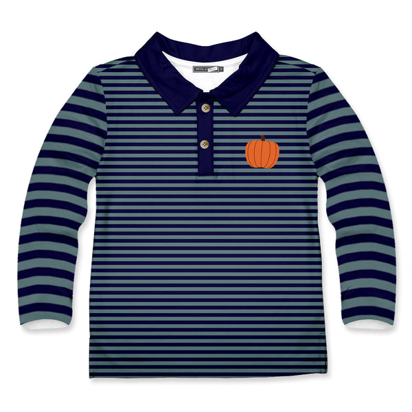 Kids Dk.Navy Stripe Pumpkin Long-Sleeve Polo