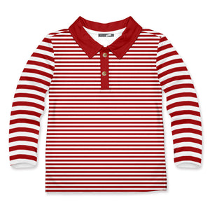 Kids Red & White Stripe Long Sleeve Polo