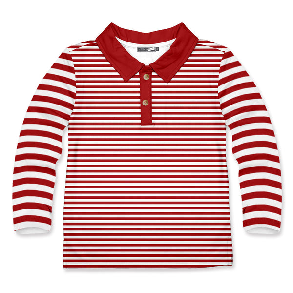Kids Red & White Stripe Long Sleeve Polo