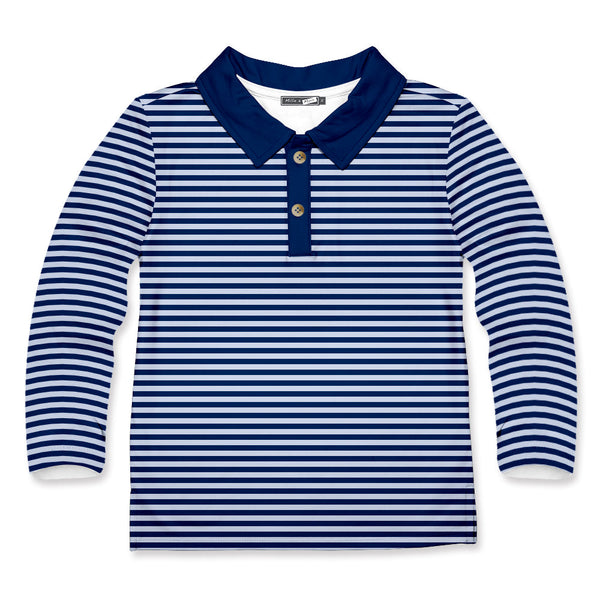 Kids Navy & White Stripe Long-Sleeve Polo