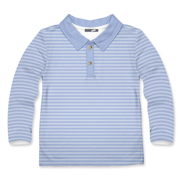 Kids Periwinkle & Gray Stripe Long-Sleeve Polo