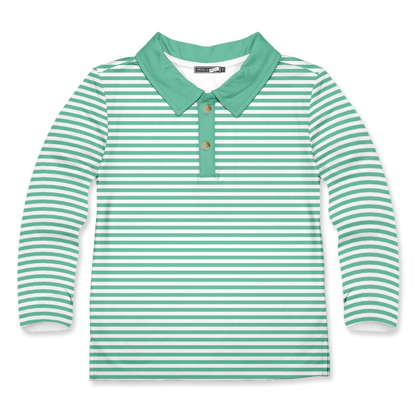 Kids Jade & White Stripe Long-Sleeve Polo
