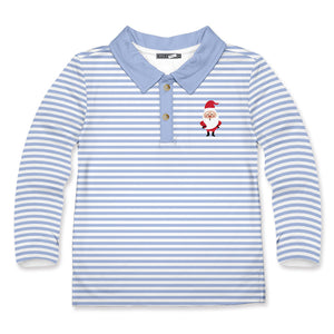 Kids Periwinkle Stripe Santa Long-Sleeve Polo