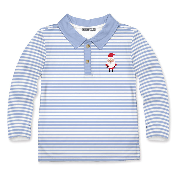 Kids Periwinkle Stripe Santa Long-Sleeve Polo