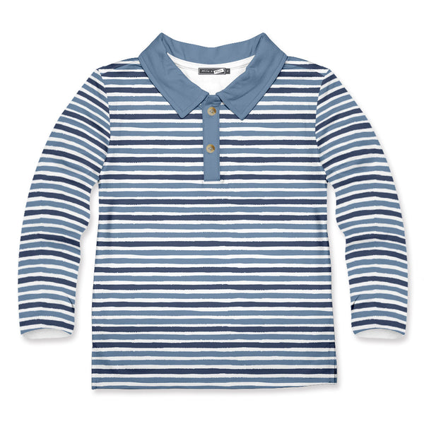 Kids Blue Moon Stripe Long-Sleeve Polo