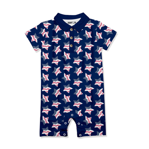 Dark Navy Star Button-Front Playsuit