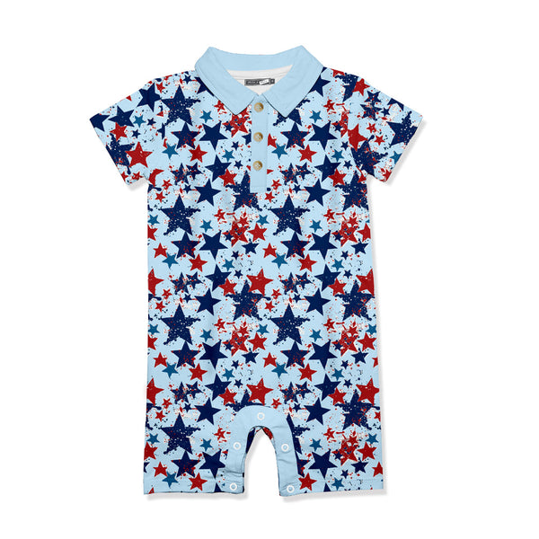 Ice Blue Stars Button-Front Playsuit