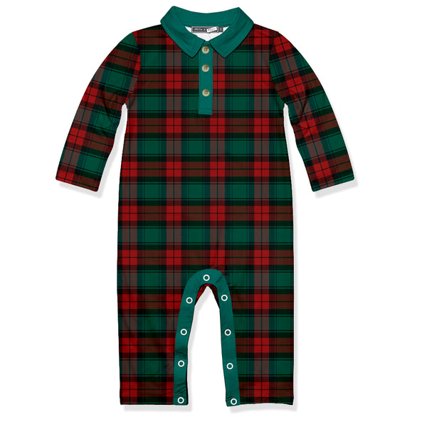 Ivy Green Christmas Plaid Collared Long-Sleeve Playsuit