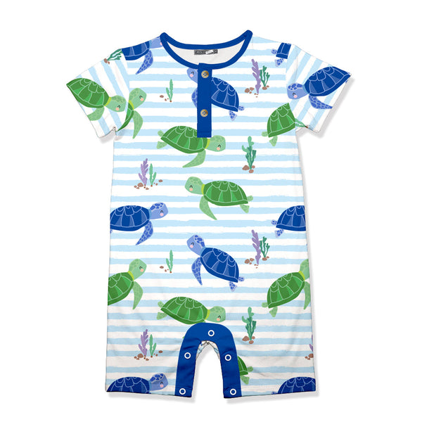 Ice Blue Stripe Swimming Turtle Playsuit