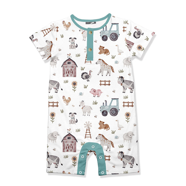 White Baby Farm Animals Short-Sleeve Romper