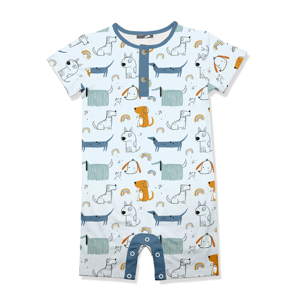 Ice Blue Dog Park Short-Sleeve Playsuit