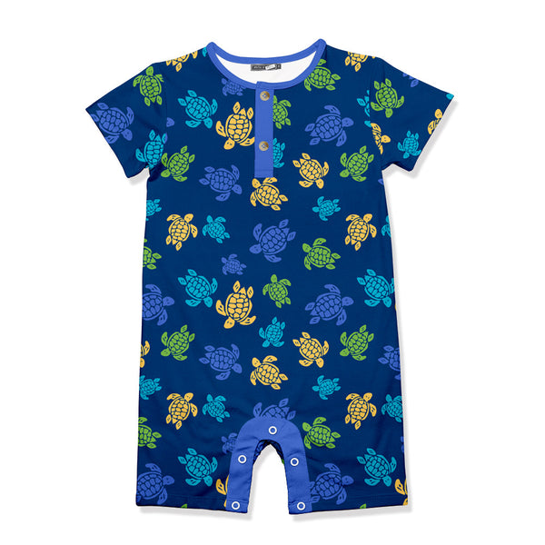 Blue Turtle Trail Short-Sleeve Romper