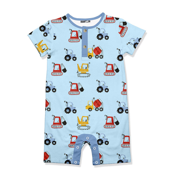 Ice Blue Trucks&Tractors Short-Sleeve Romper