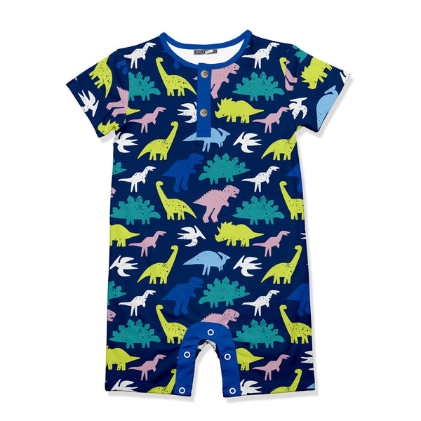 Navy Dinosaur Short-Sleeve Romper