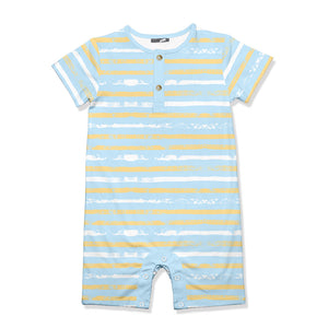 Kids Pale Blue Brushed Stripe Short-Sleeve Romper