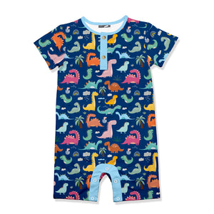 Kids Navy Dinosaur Reign Short-Sleeve Romper
