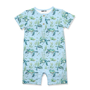 Kids Ice Blue Turtle Swim Short-Sleeve Romper