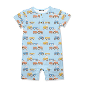 Kids Ice Blue Tractor Pull Short-Sleeve Romper
