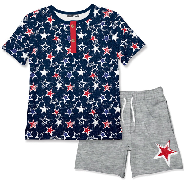 Dark Navy Stars Henley & Gray Pocket Shorts