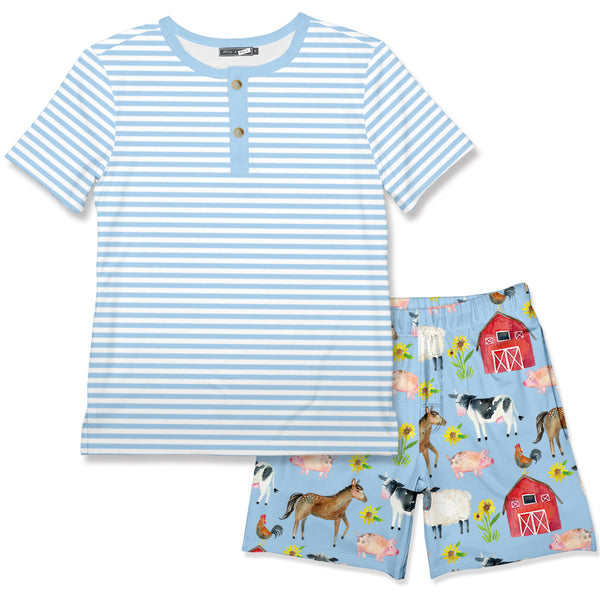 Light Blue Stripe Henley & Barn Yard Pocket Shorts