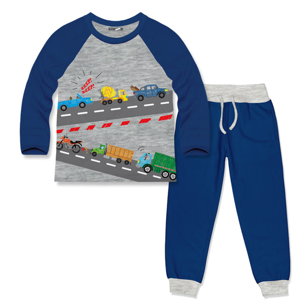 Cobalt Construction Road Long-Sleeve Raglan Tee & Joggers
