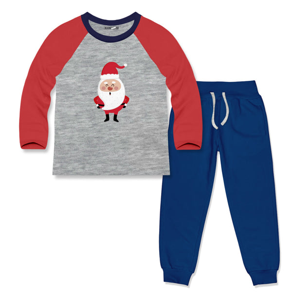 Kids Gray & Cobalt Santa Long Sleeve Raglan Tee & Joggers