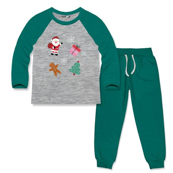Kids Gray & Ivy Green Holly Images Long-Sleeve Raglan Tee & Joggers