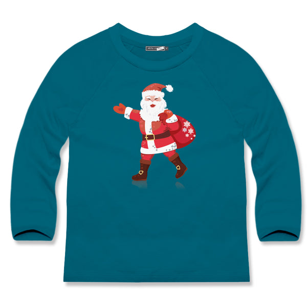 Teal Santa Long-Sleeve Crewneck Top