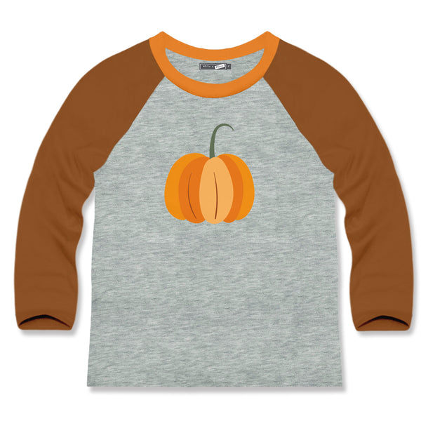 Heather Gray Pumpkin Long-Sleeve Raglan Top