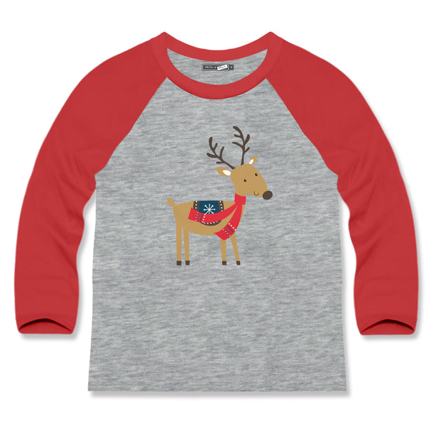 Heather Gray & Red Reindeer Long-Sleeve Raglan Tee