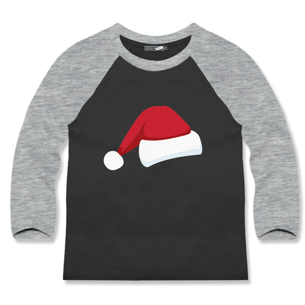 Black & Red Santa Hats Long-Sleeve Raglan Tee