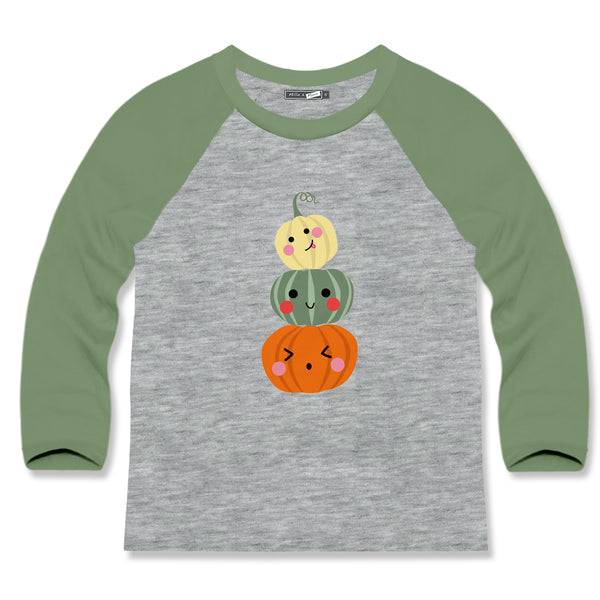 Gray Heather Winking Pumpkin Long-Sleeve Raglan Tee