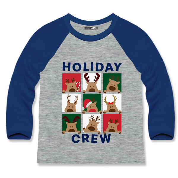 Gray Heather Christmas Reindeer Long-Sleeve Raglan Tee