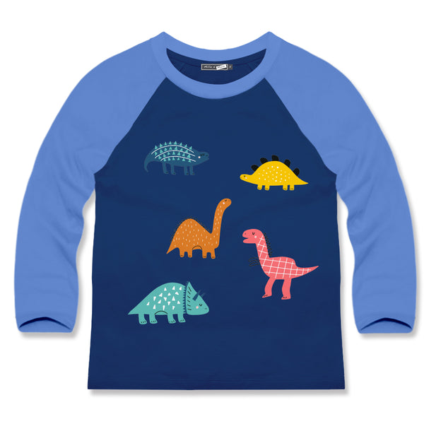 Navy Derick Dino Long-Sleeve Raglan Tee