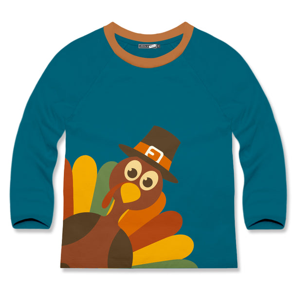 Teal Turkey Long-Sleeve Crewneck Top